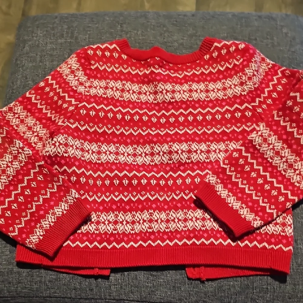 OshKosh B'gosh Red Pink White Knit Sweater Button Size 24 Months Toddler Girl
